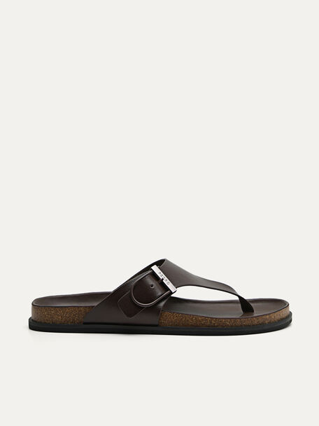 Synthetic Leather Thong Sandals, Dark Brown