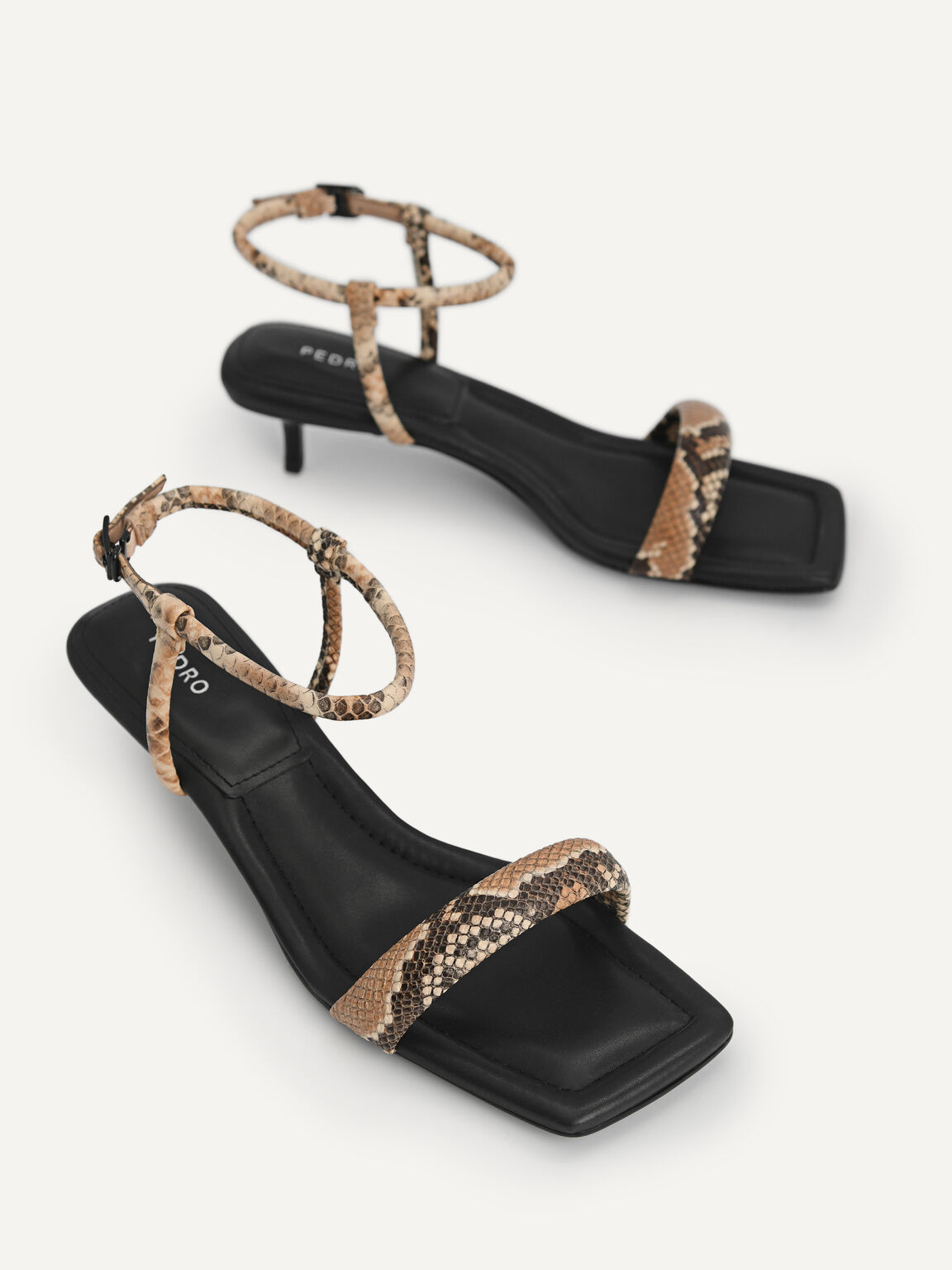 Snake-Effect Strappy Heeled Sandals, Multi