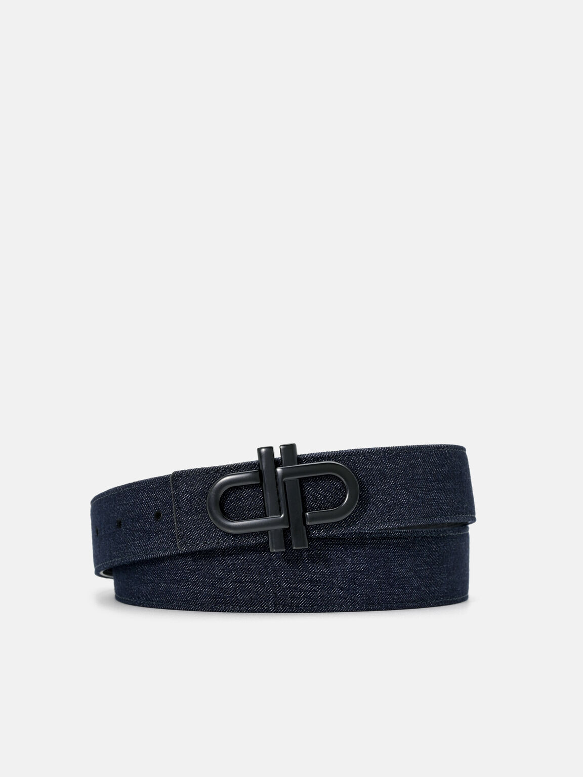 Leather Reversible Tang Belt, Navy Fabric