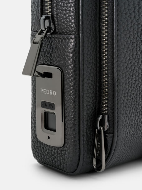 Fingerprint Lock Crossbody Bag, Black Tumble