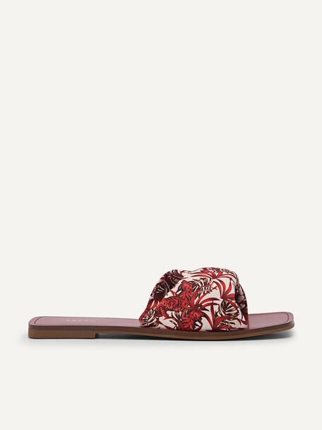 Printed Twisted Strap Sandals, Red
