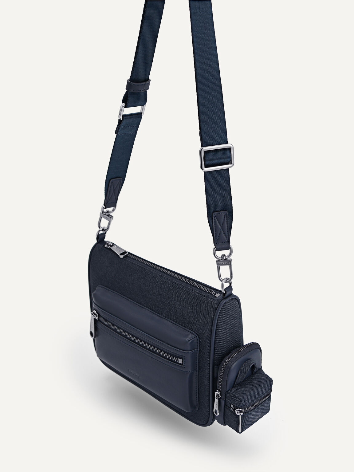 Denim Sling Bag with Pouch, Navy