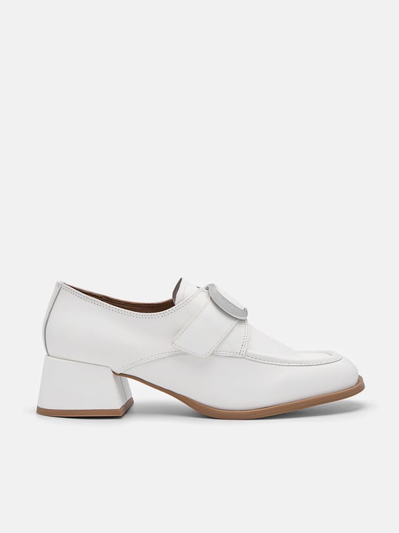 Eden Leather Heel Loafers, White