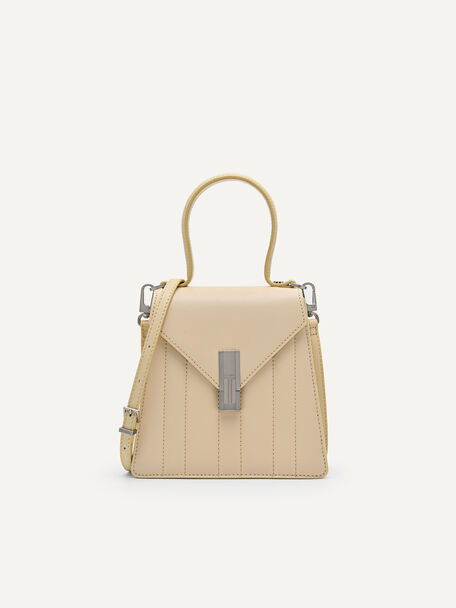Margot Leather Panelled Top Handle Bag, Sand