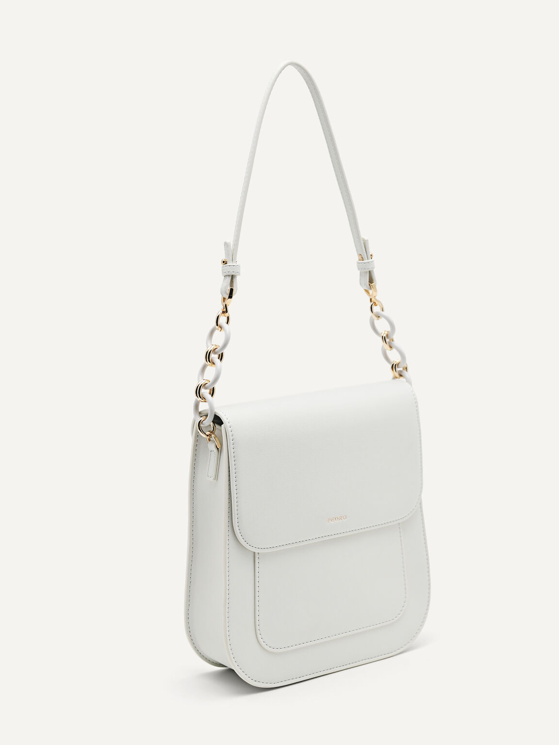 Shoulder Bag with Chain Handle, Chalk