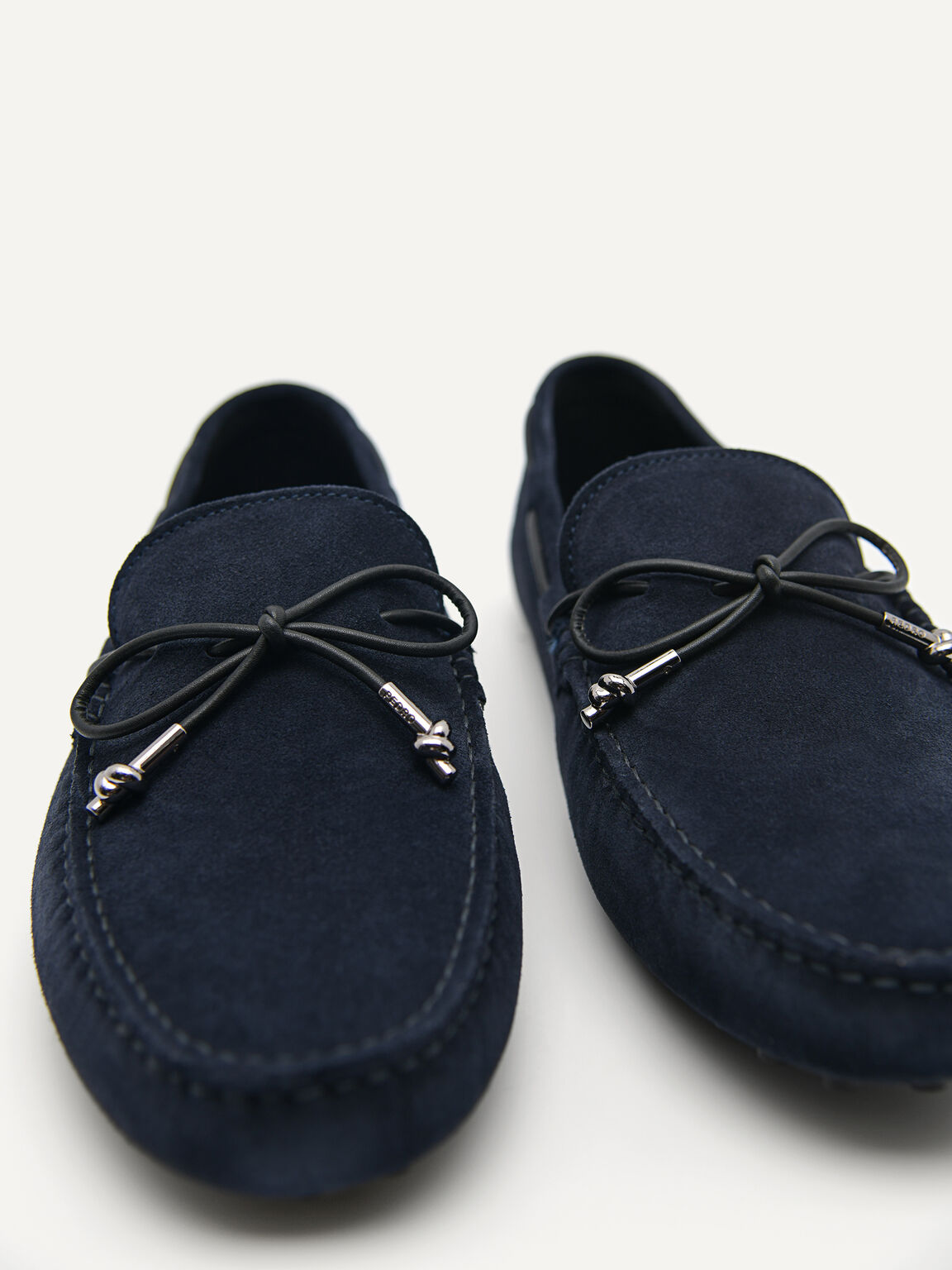 Suede Moccasins with Metal-dipped Laces, Navy