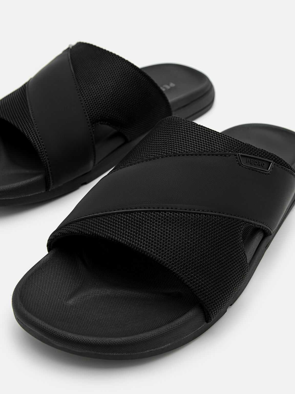 Mesh Slide Sandals, Black