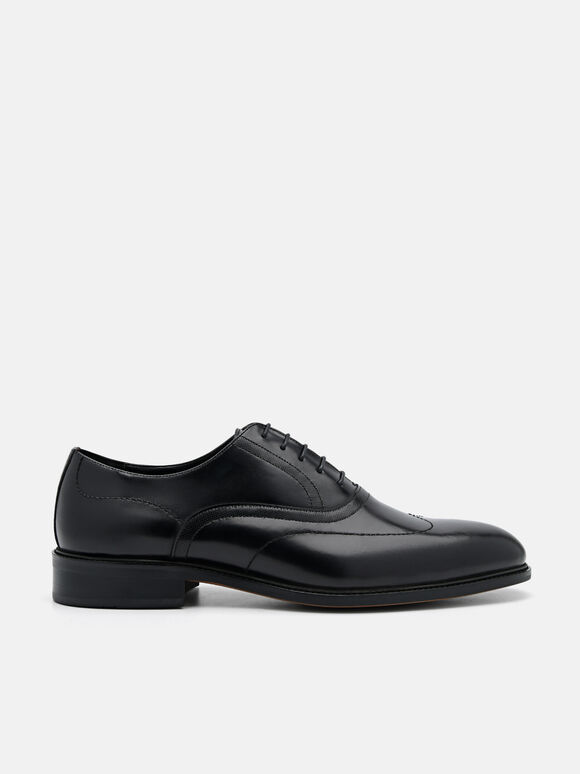 Leather Wingtip Oxford Shoes, Black