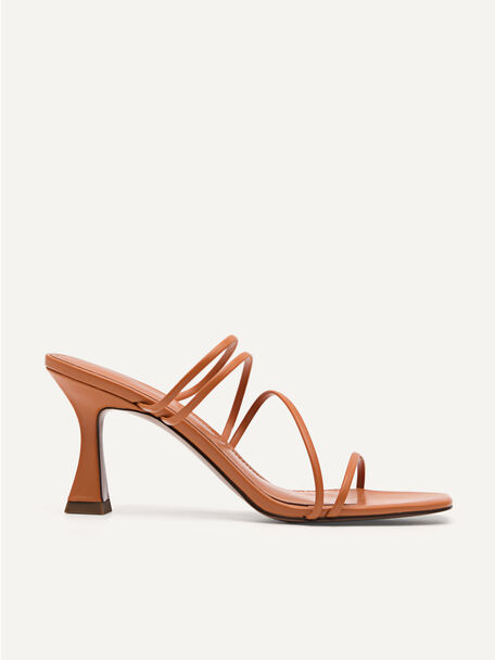 Strappy Heeled Sandals - Orange, Orange