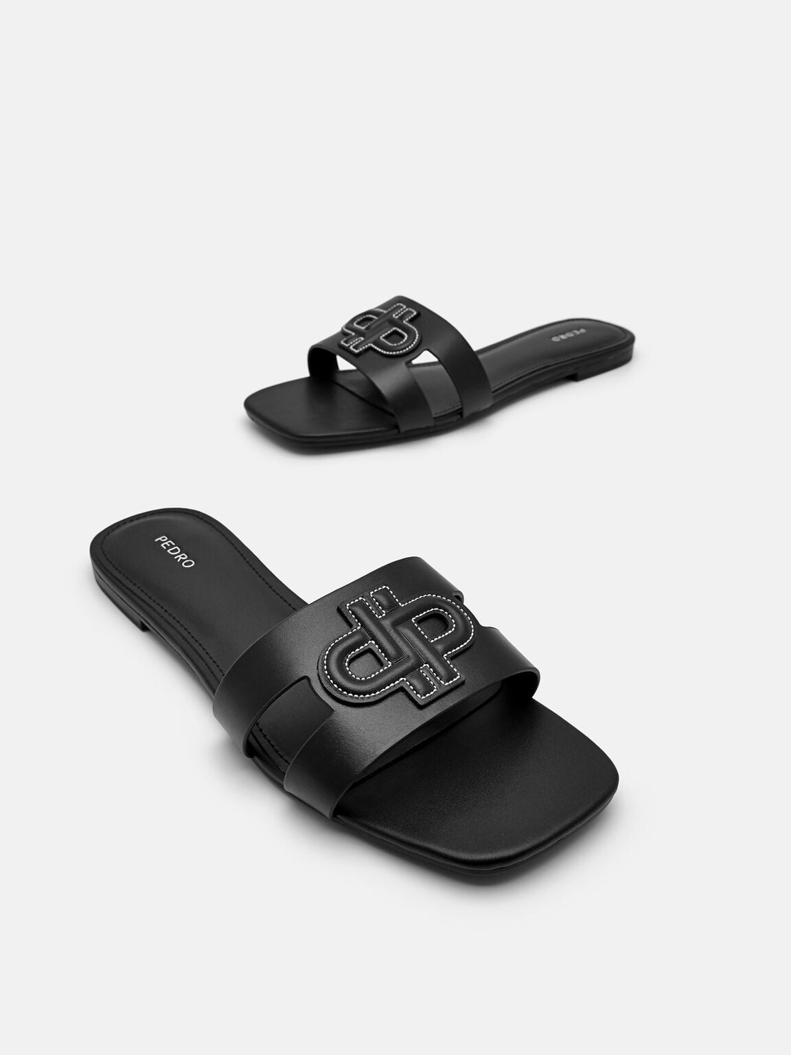 Leather Slip-On Sandals, Black