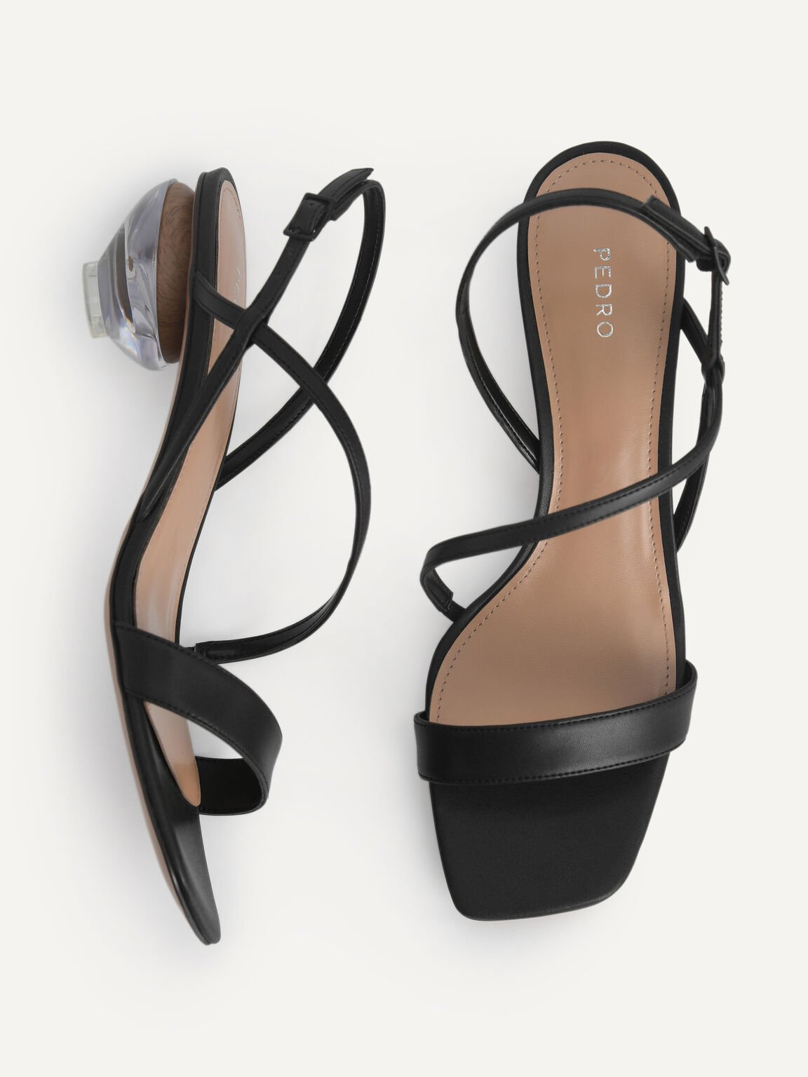 Strappy Sandals with Ornament Heels, Black