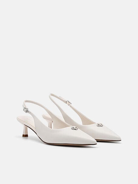 Marina Leather Slingback Heel Pumps, Chalk