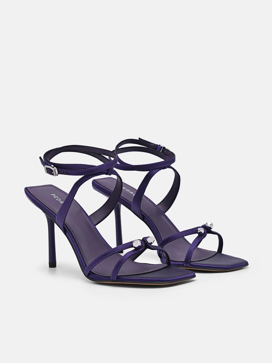 Sofia Leather Heel Sandals, Dark Purple