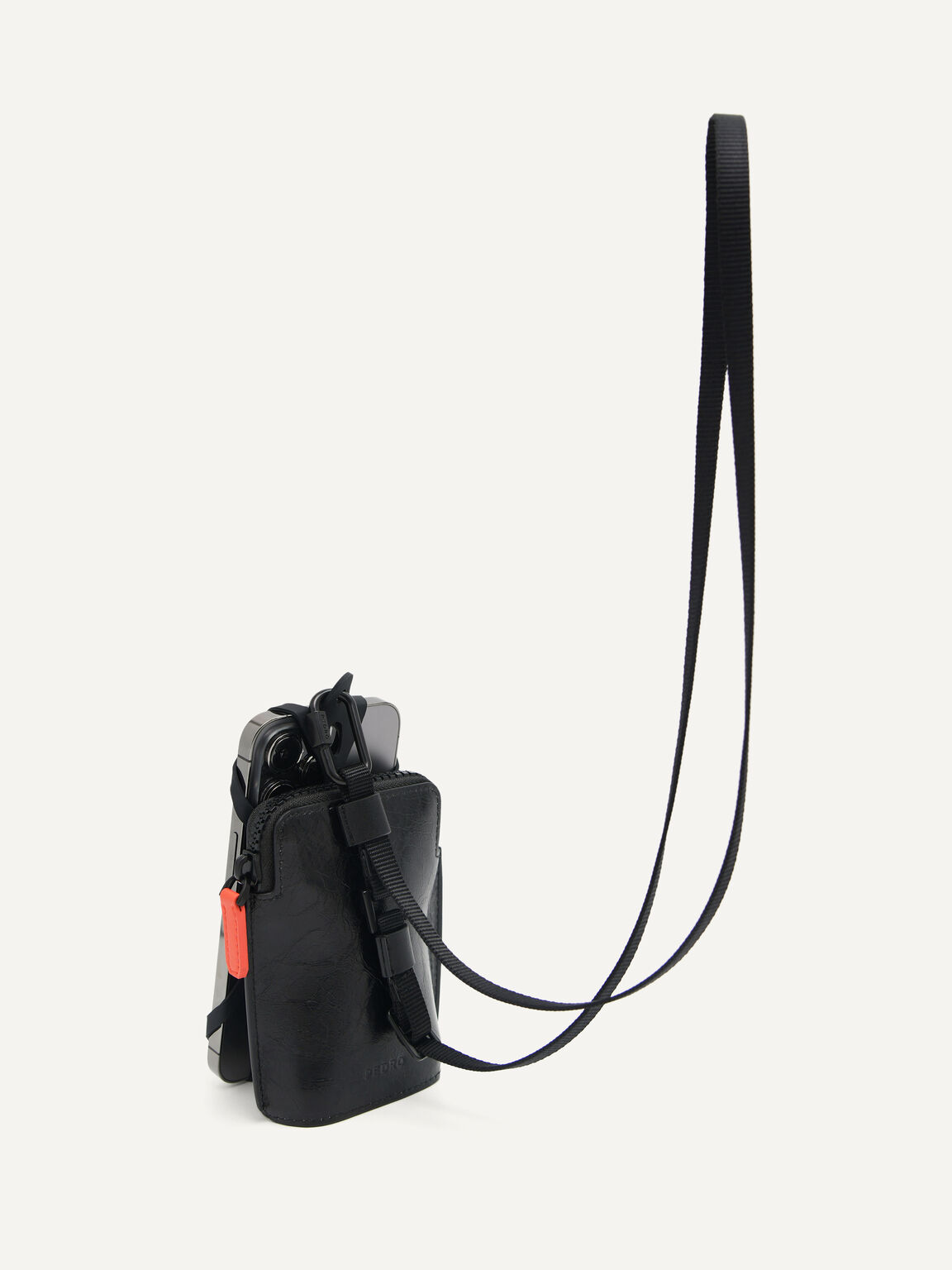 Leather Pouch with Phone Holder, Black