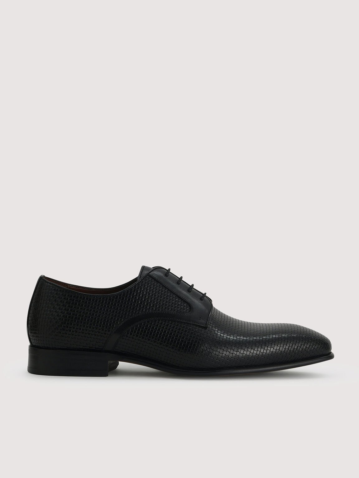 Textured Leather Derby Shoes, Black, hi-res
