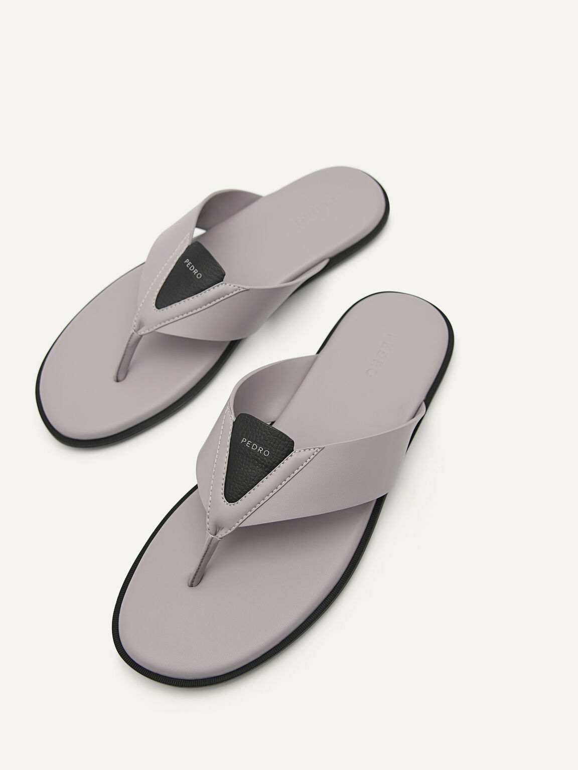 Synthetic Leather Thong Sandals, Grey
