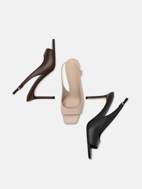 Marina Leather Heel Sandals, Nude