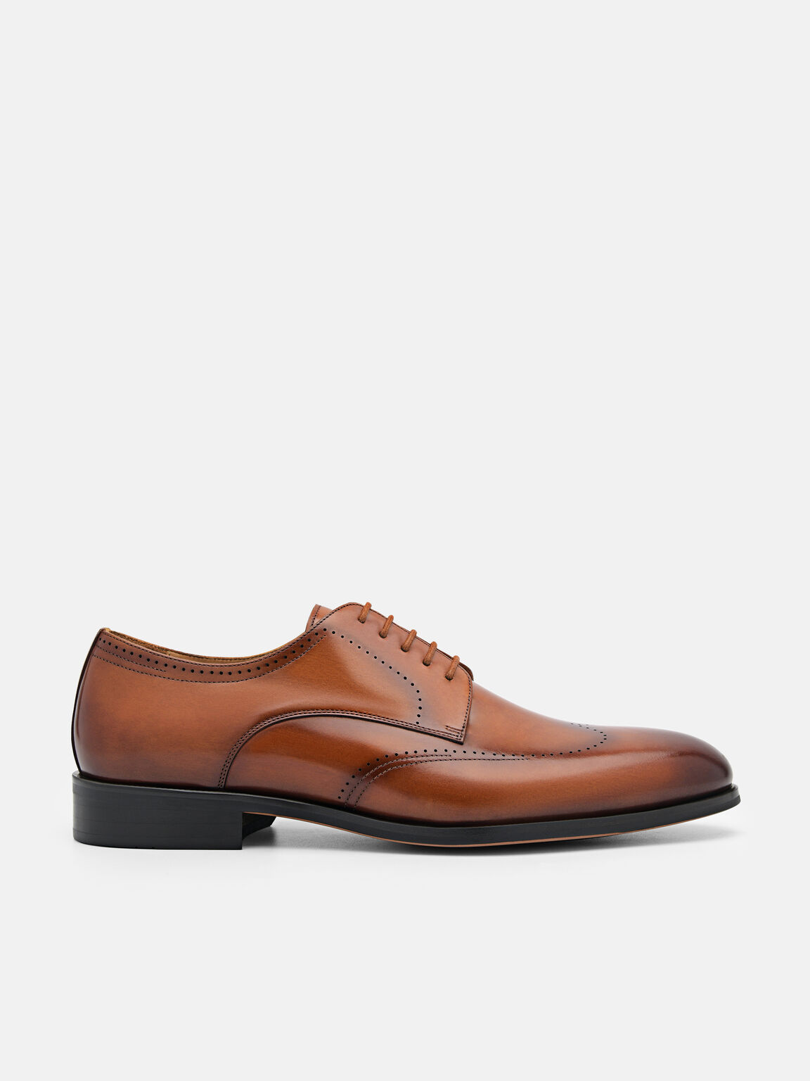 Leather Brogue Derby Shoes, Cognac