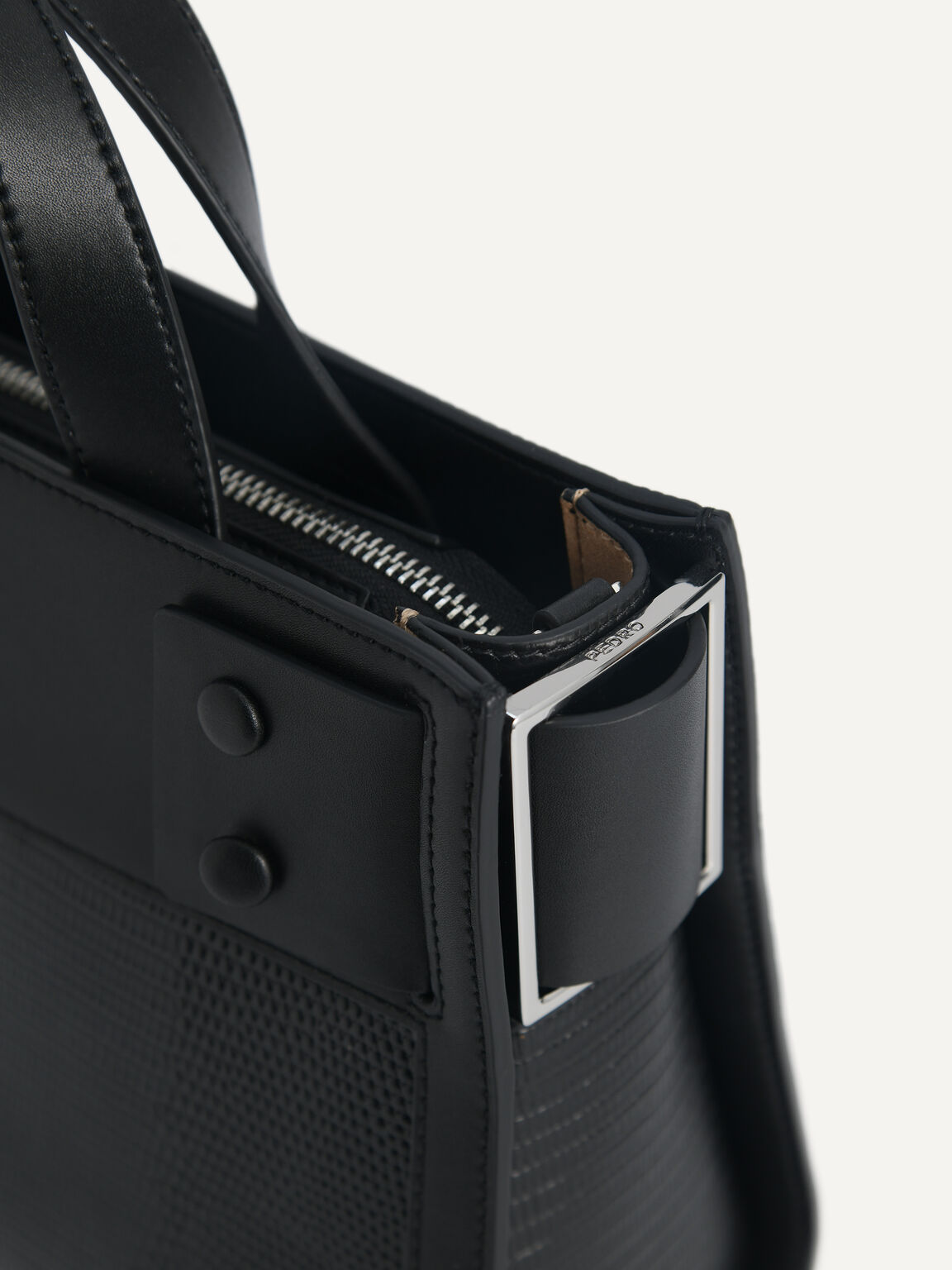 Lizard-Effect Leather Top Handle Bag, Black, hi-res