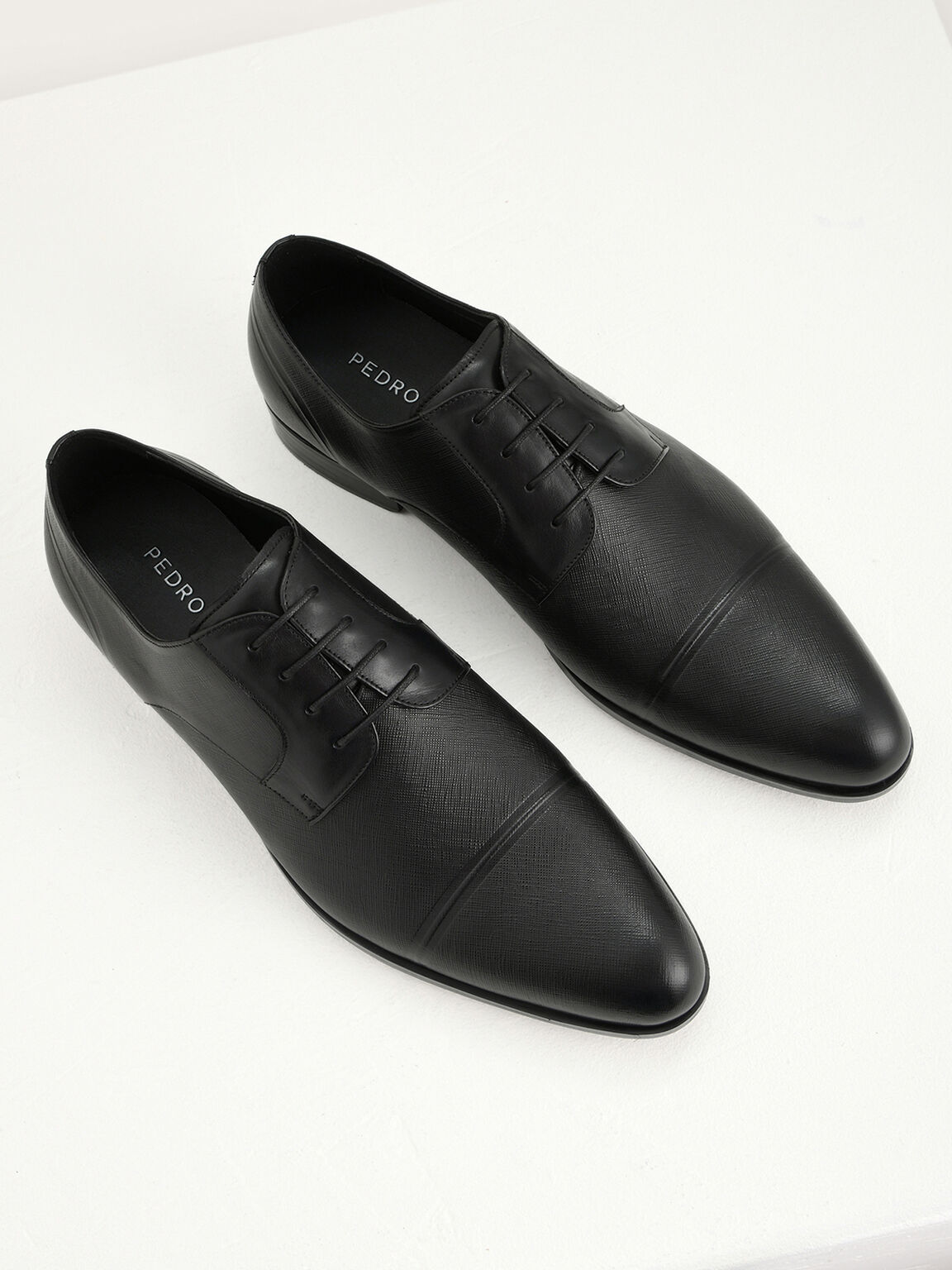 Embossed Leather Derby Shoes, Black