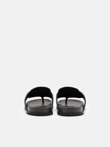 Suede Penny Thong Sandals, Dark Grey