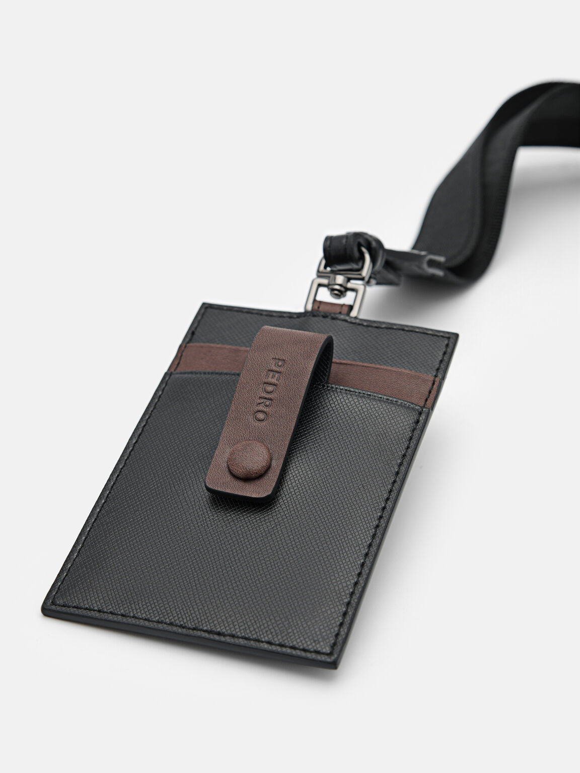 Leather Lanyard Card Holder, Black