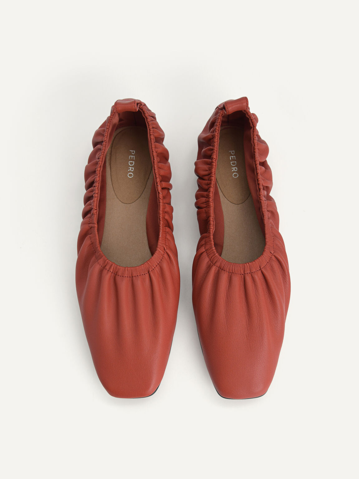 Ruched Leather Flats, Brick