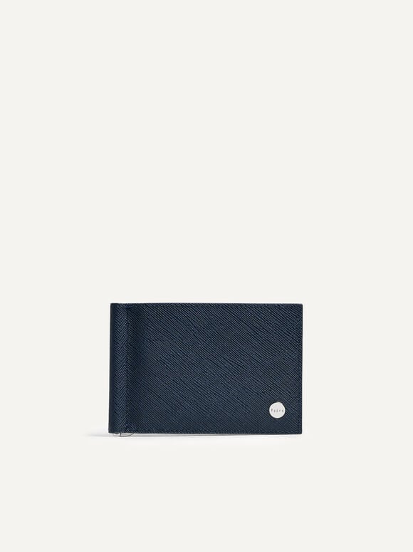 Leather Bi-Fold Money Clip Cardholder, Navy