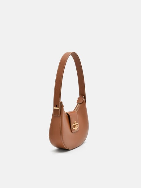 Turn-Lock Shoulder Bag, Cognac