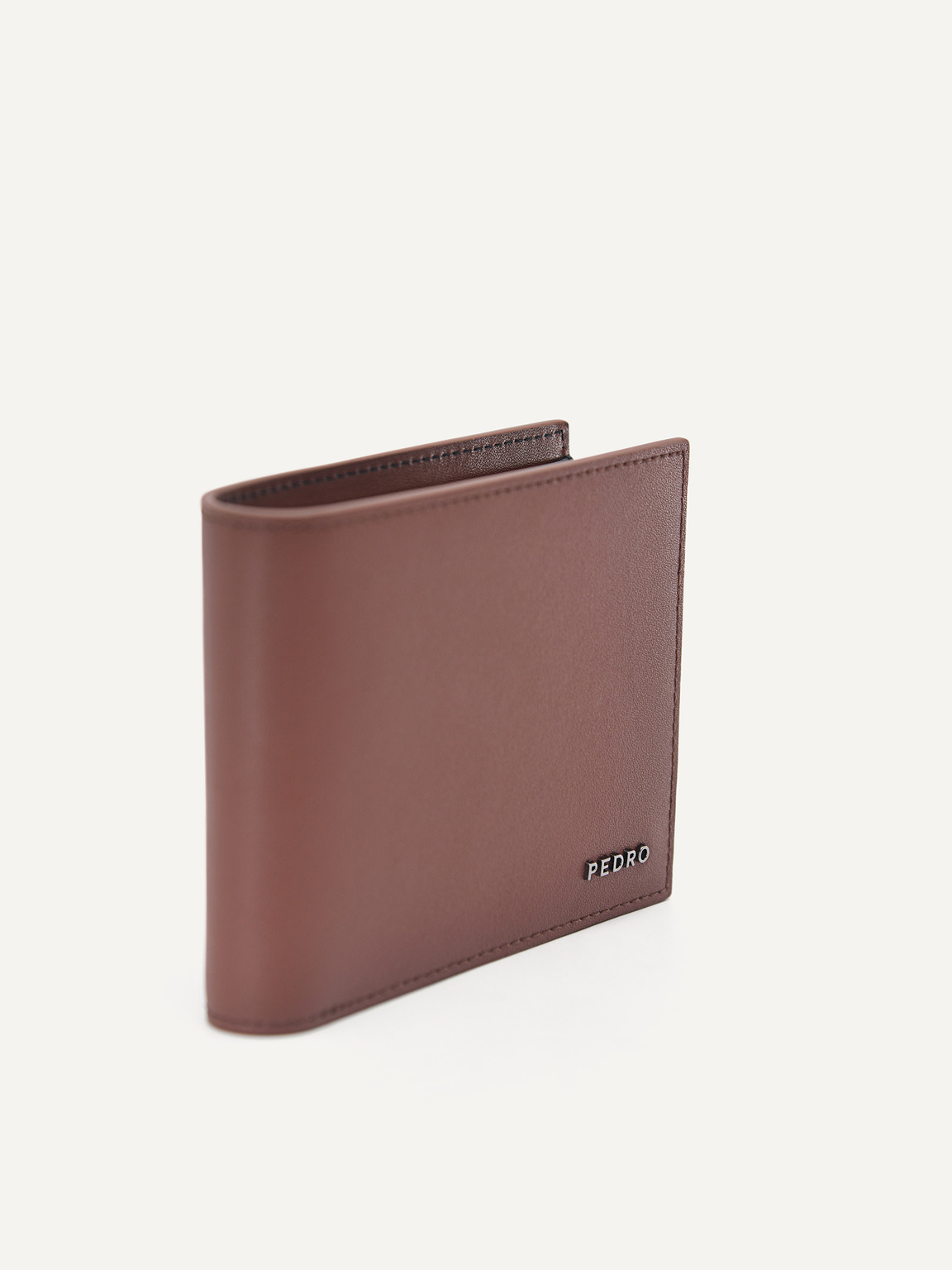 Leather Bi-Fold Wallet with Coin Pouch, Brown