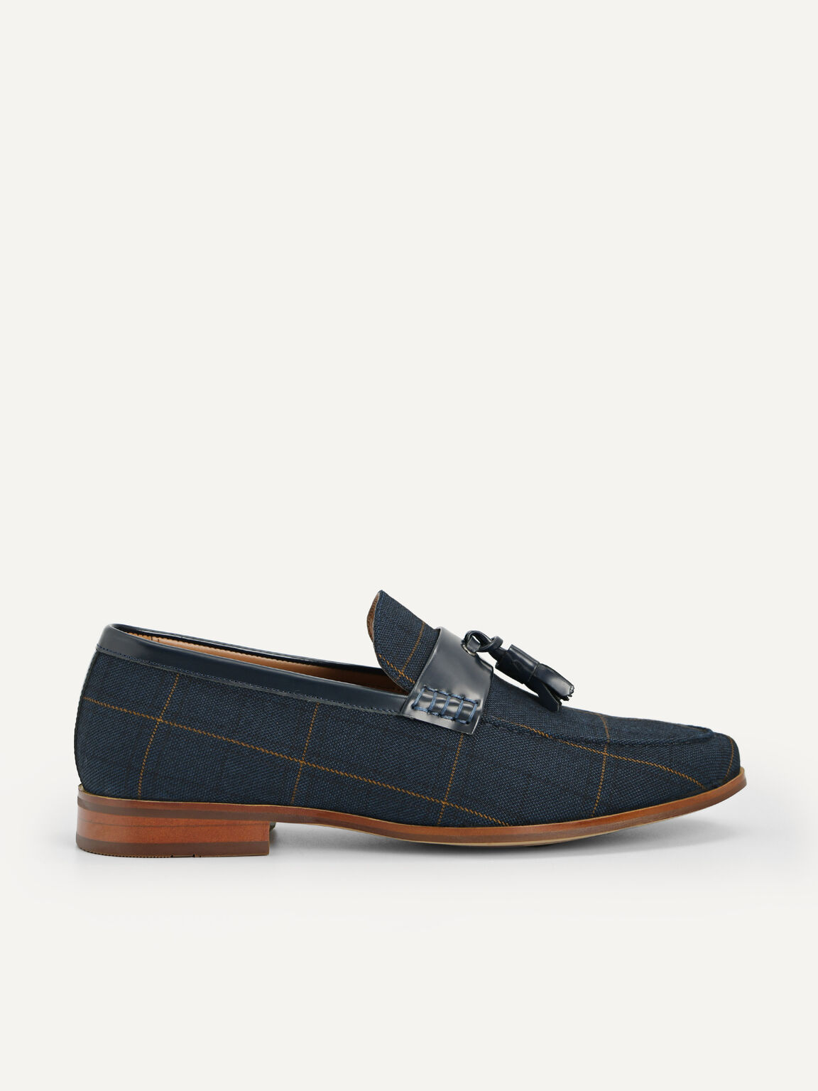 Checkered Tasselled Loafers, Navy