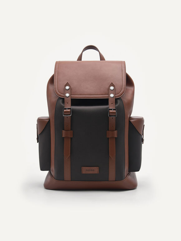 Multi Compartment Backpack with Lining, Cognac