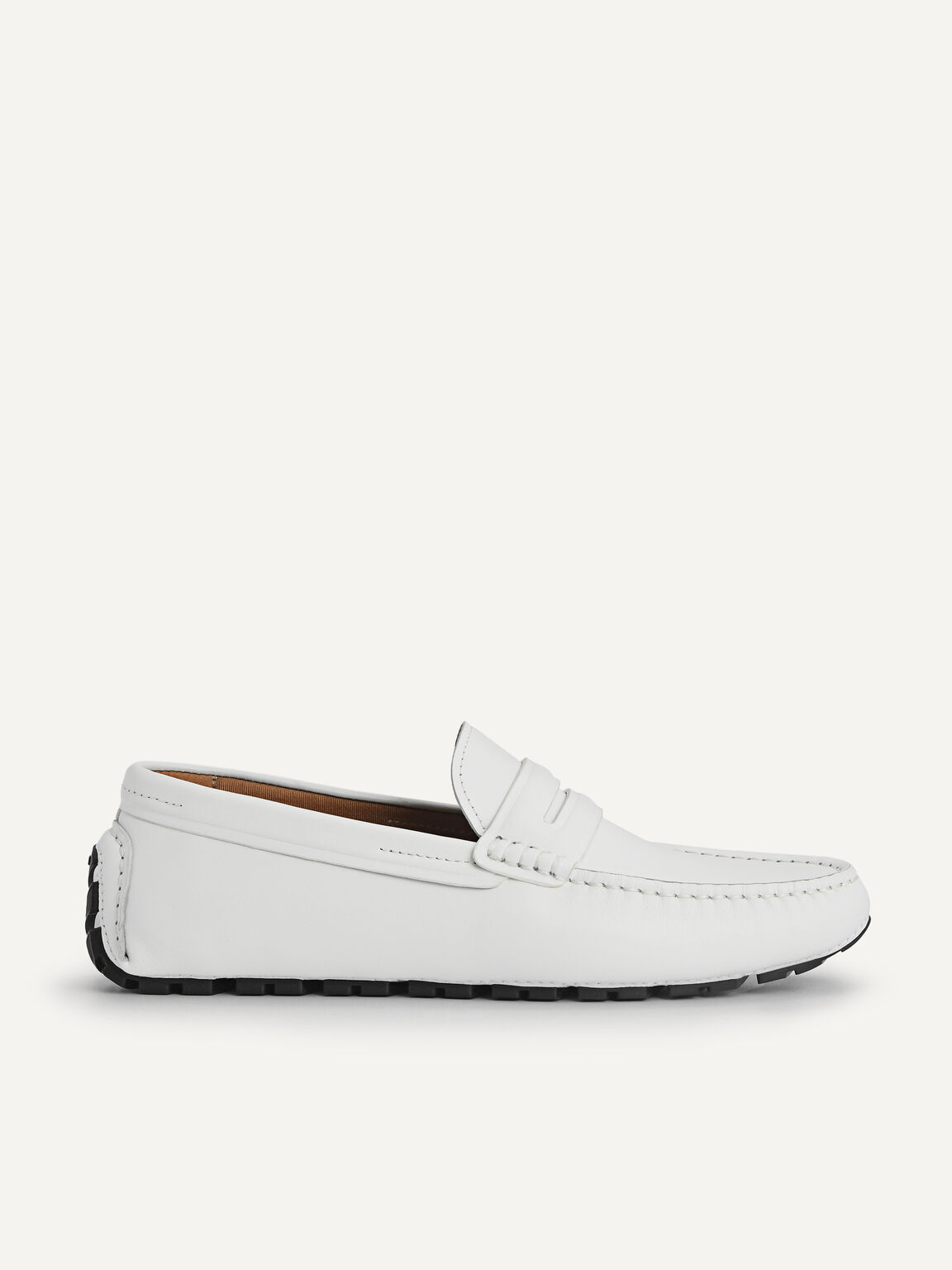 Leather Moccasins, White, hi-res