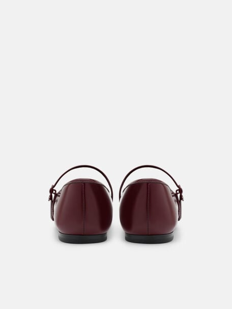 Claude Leather Mary Jane Flats, Burgundy
