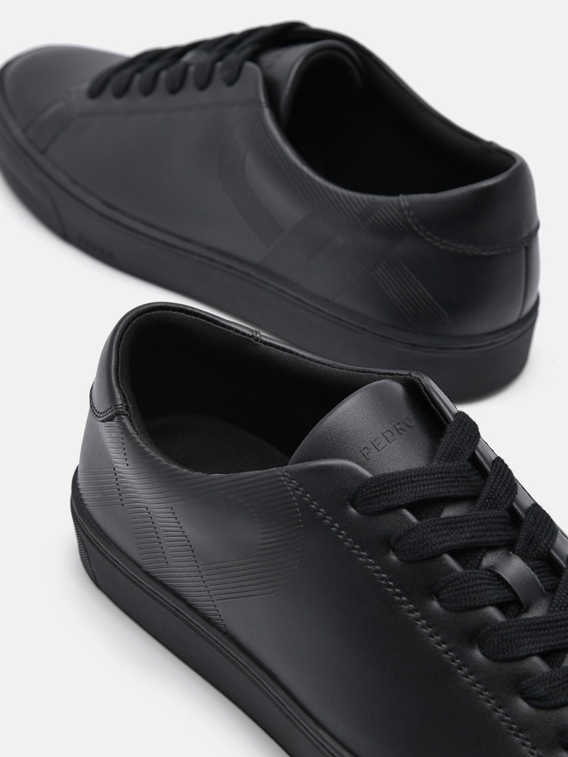 PEDRO標誌皮革運動鞋, 黑色