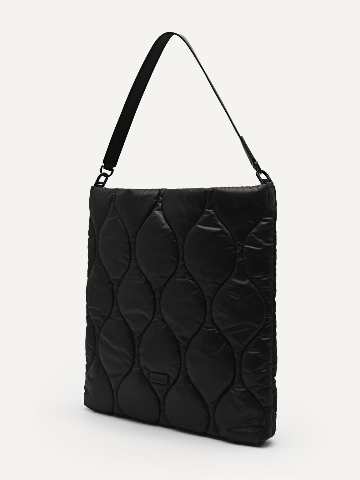 Plush Quilted Single Strap Tote, Black