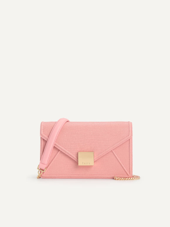 Lizard-Effect Leather Shoulder Bag, Pink