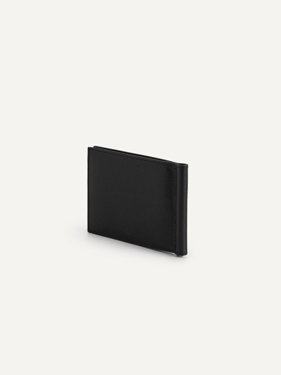 Icon Textured Leather Bi-Fold Wallet with Money Clip, Black