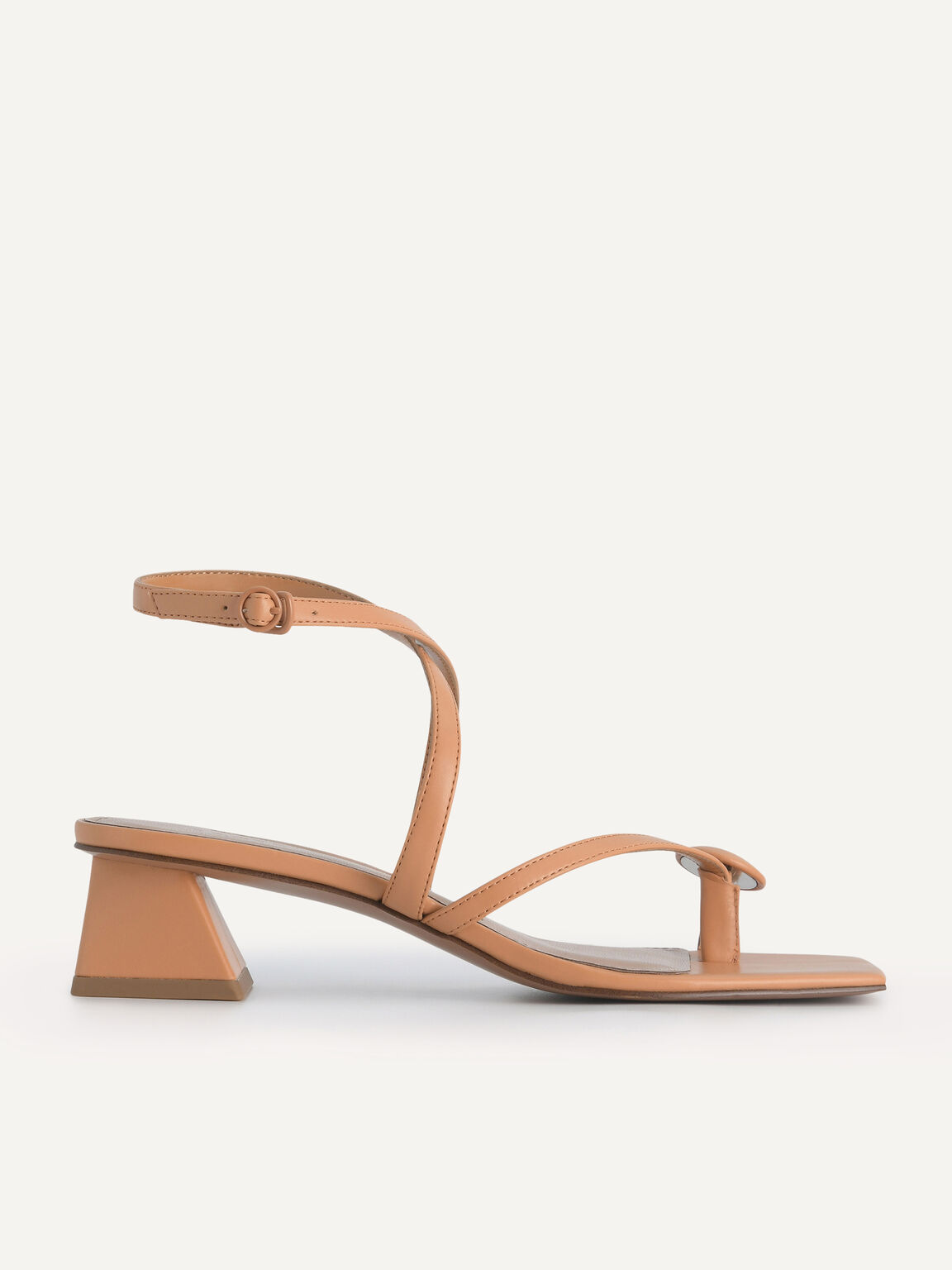 Strappy Toe-Loop Heeled Sandals, Camel