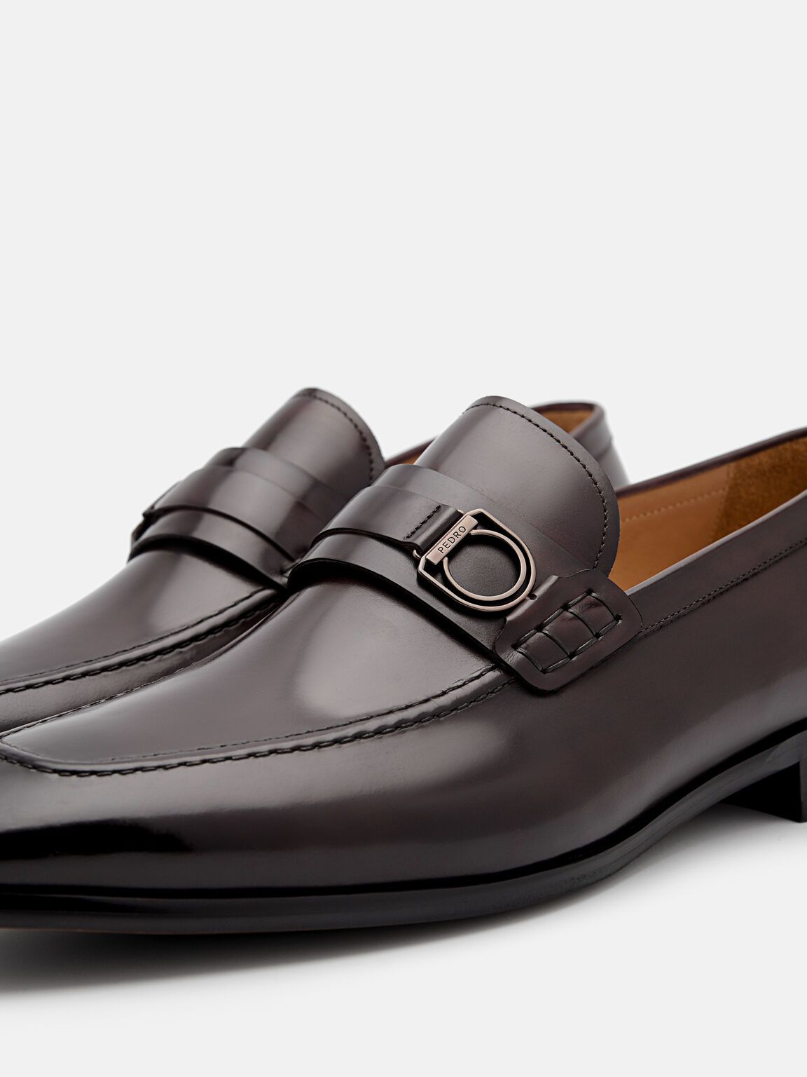Leather Buckle Loafers, Dark Brown