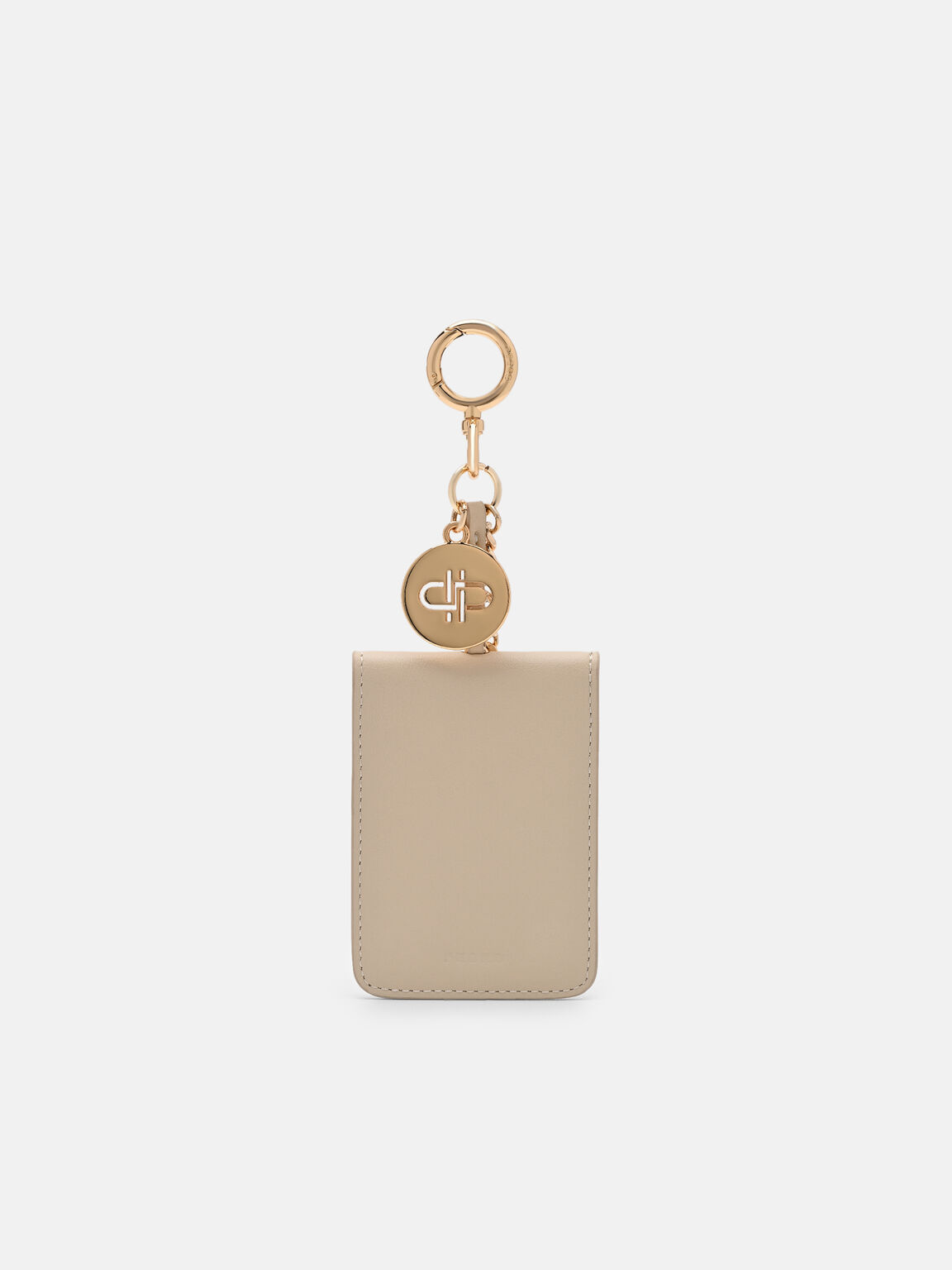 Horse Charm Leather Card Holder, Beige