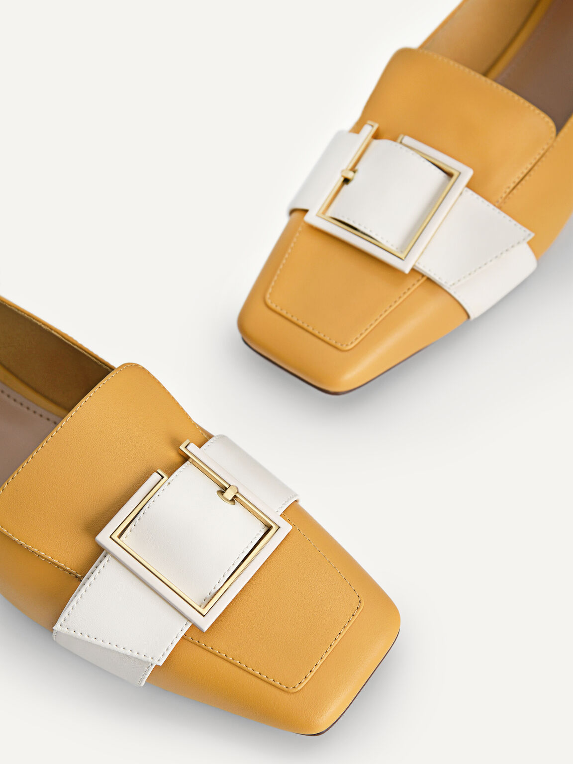 Oversized Buckle Leather Flats, Mustard, hi-res