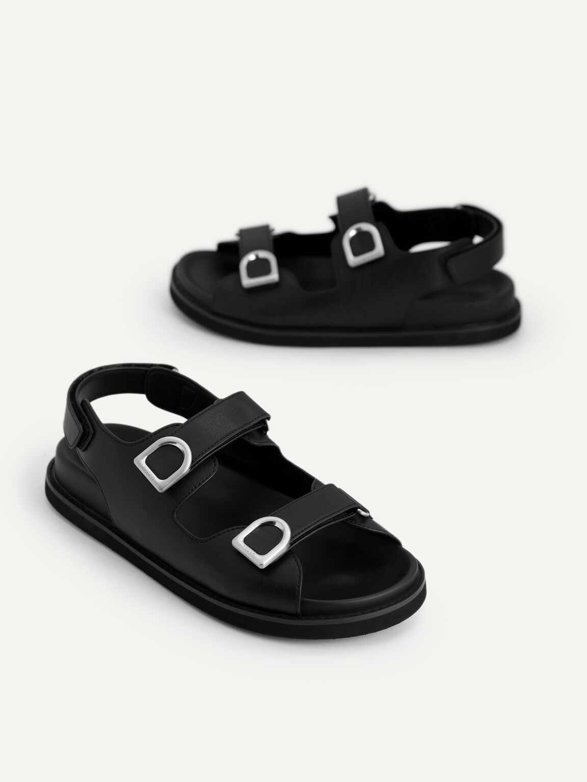 Double Strap Platform Sandals, Black