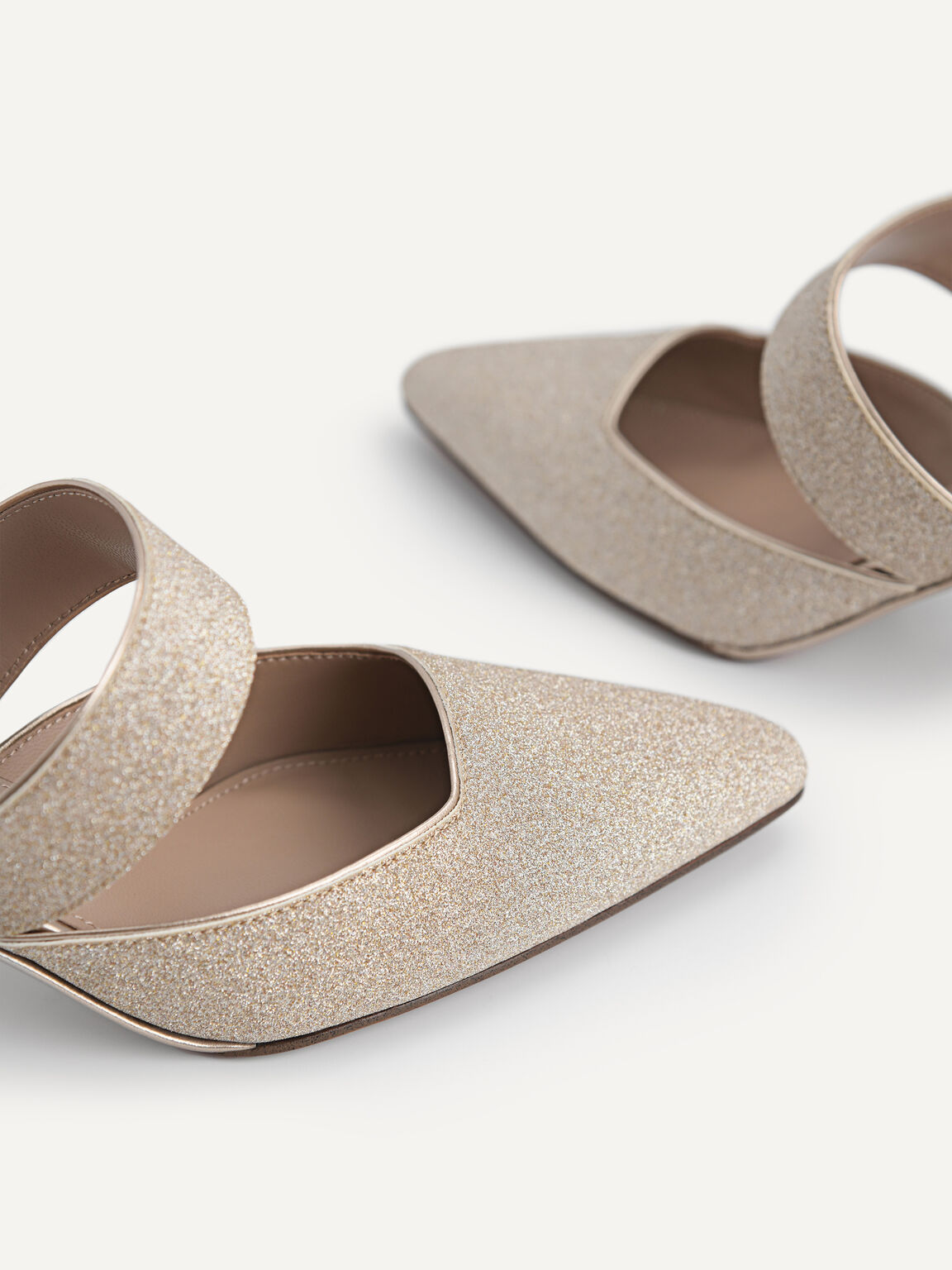 Glitter Leather Heeled Mules, Gold, hi-res
