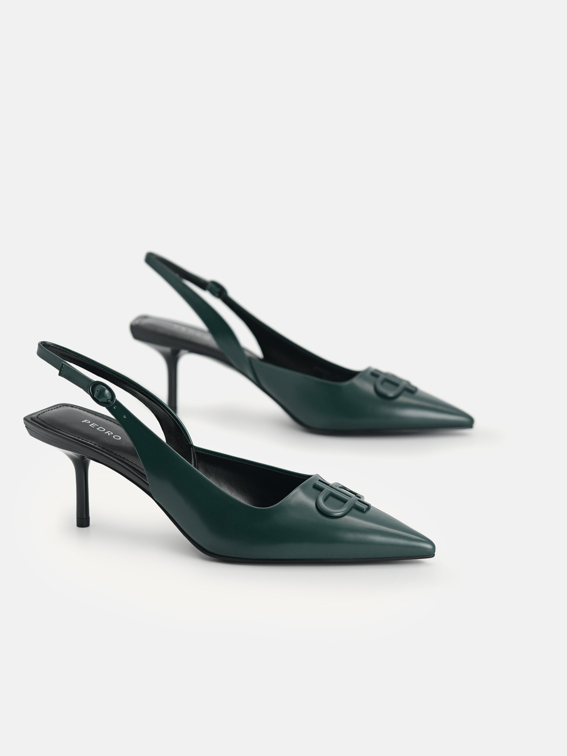 PEDRO Icon Leather Pointed Slingback Pumps, Dark Green
