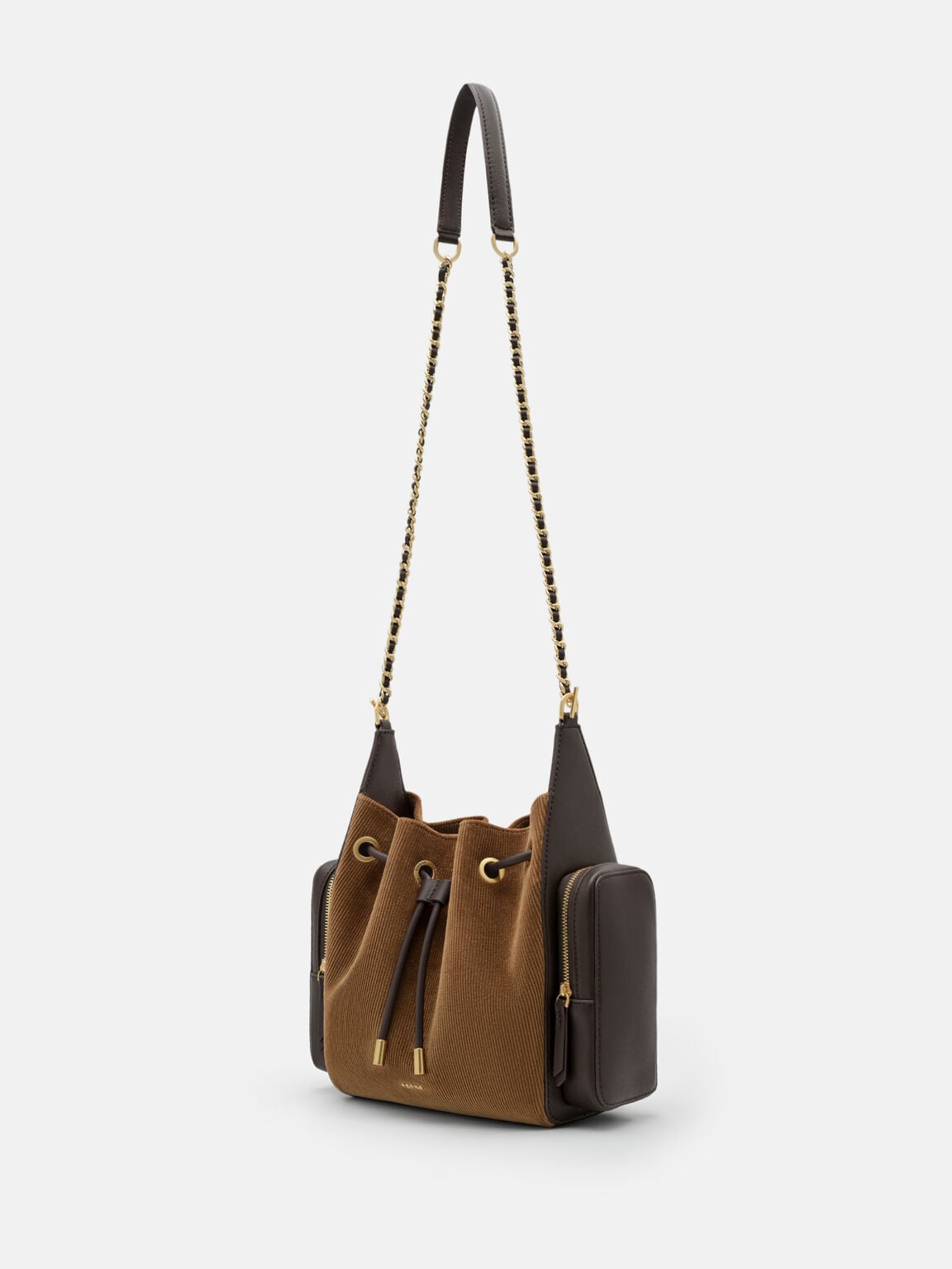 Drawstring Bucket Bag, Multi Fabric