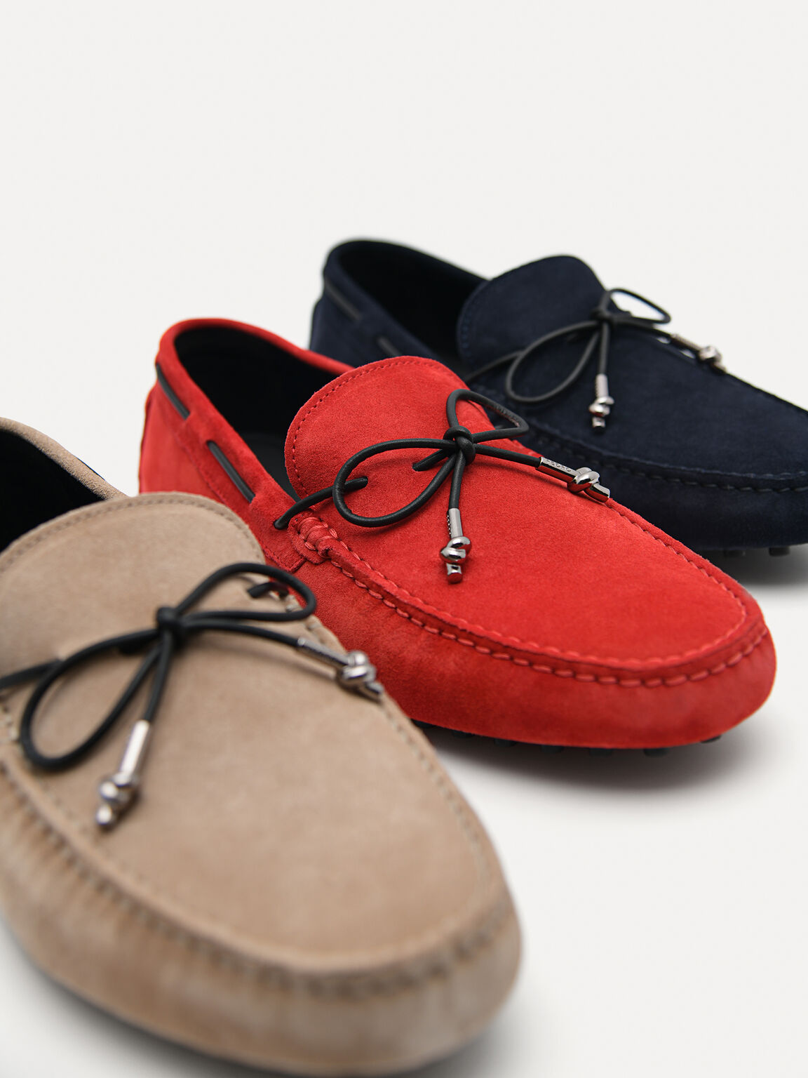 Suede Moccasins with Metal-dipped Laces, Red