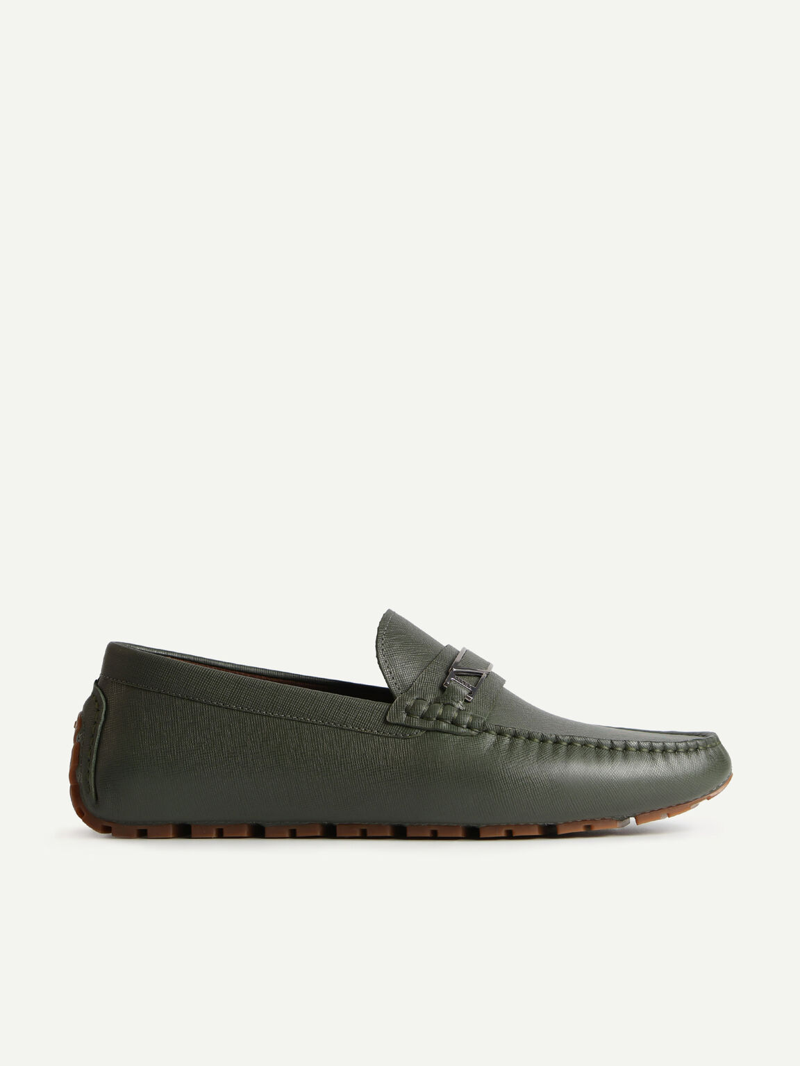 Leather Moccasins with Metal Bit, Dark Green