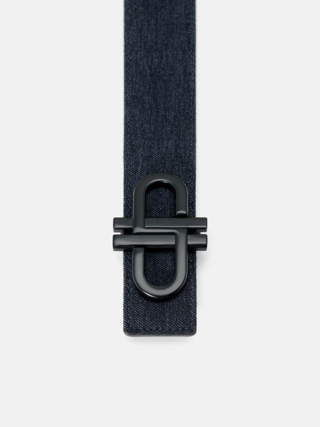 Leather Reversible Tang Belt, Navy Fabric