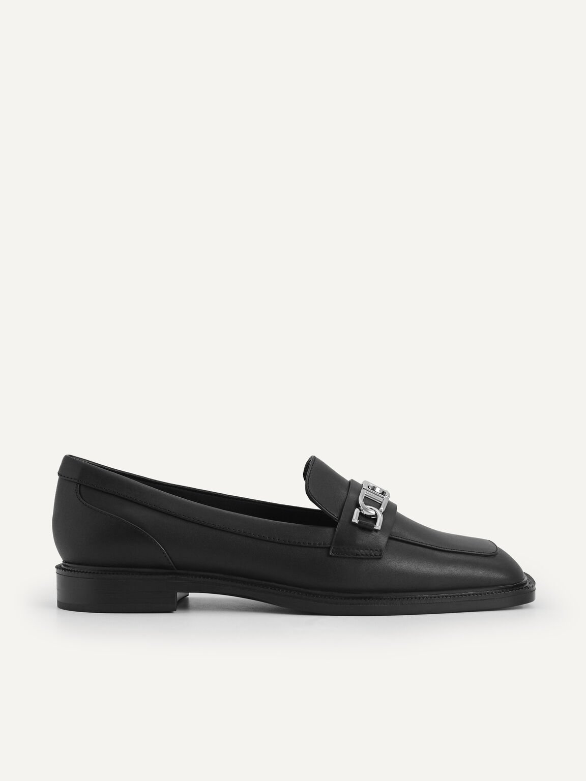 Icon Leather Square Toe Loafers, Black, hi-res